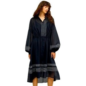 CLOSED Black graphic Embroidered Cotton Voile Flared cut Relaxed Fit lined Dress